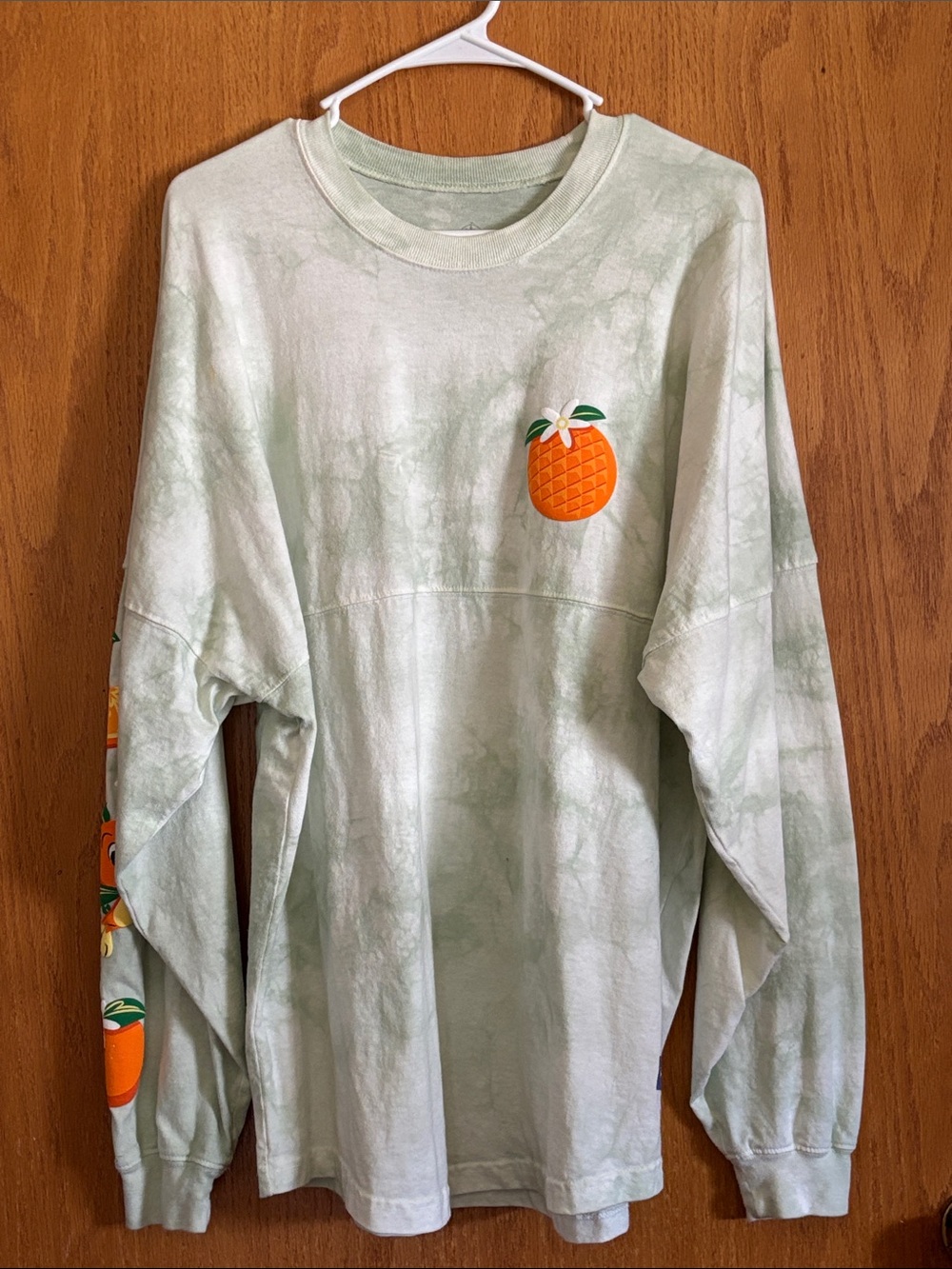 Long Sleeve Orange Bird spirit jerseyTie-Dye Top with Orange Patch - Light Green